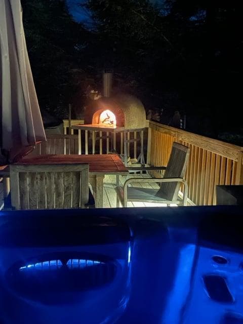 View of pizza oven from the hot tub
